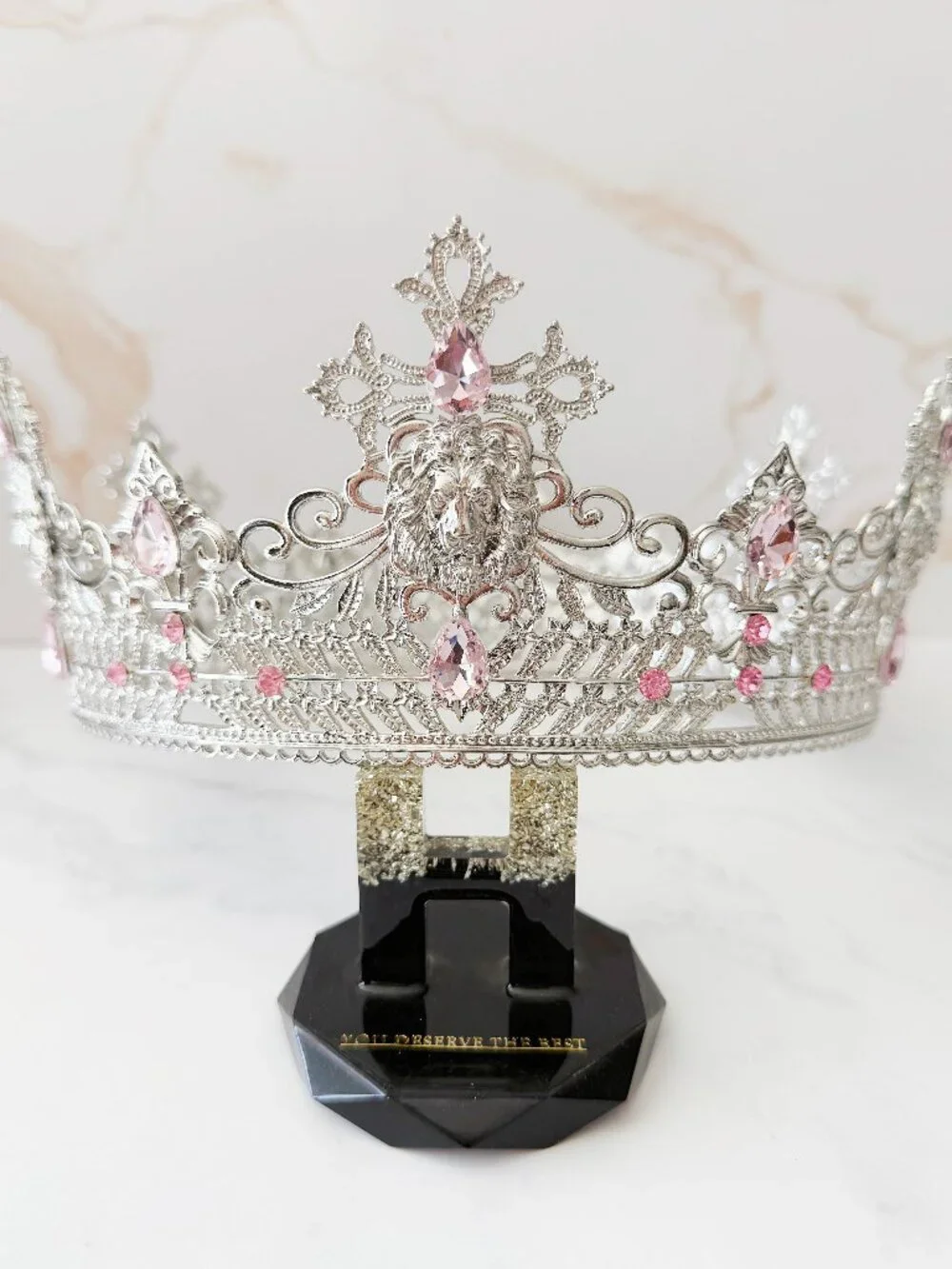 Silver Lion King Crown Pink Crystal Medieval Renaissance Royal Cosplay Tiara
